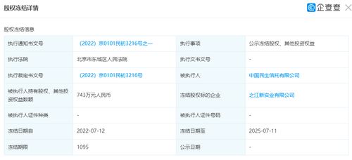 之江新實業743萬元股權遭凍結，中國民生信托投資布局面臨審視